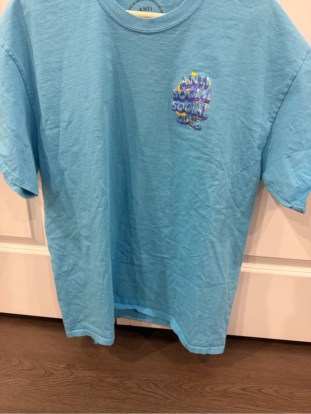 Anti Social Social Club Light Blue Tee with Multicolor Chest Logo